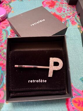 Retrofete Crystal 'P' Silver Hairpin